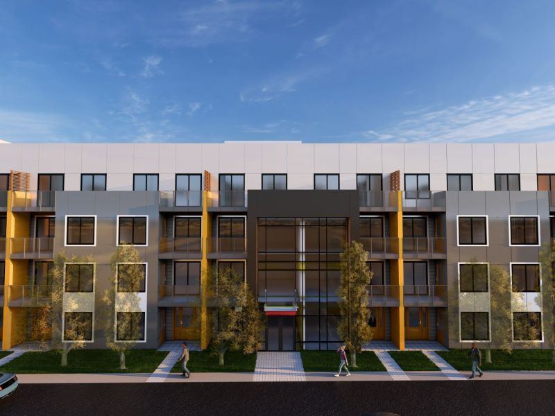 Apartment Building - View looking north from 82 Ave